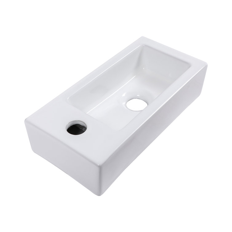 15" White Ceramic Wall-Mounted Floating Bathroom Sink
