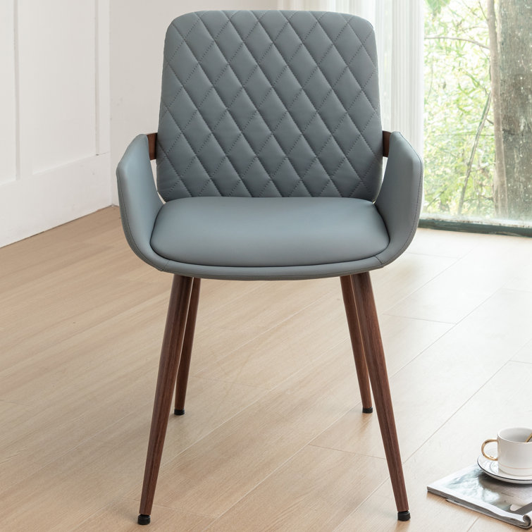 Blue Upholstered Dining Chairs with Metal Legs, Set of 2