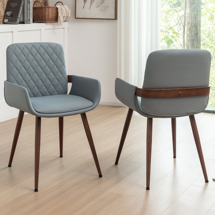 Blue Upholstered Dining Chairs with Metal Legs, Set of 2