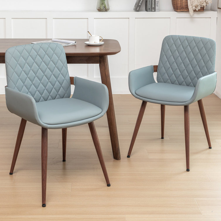 Blue Upholstered Dining Chairs with Metal Legs, Set of 2
