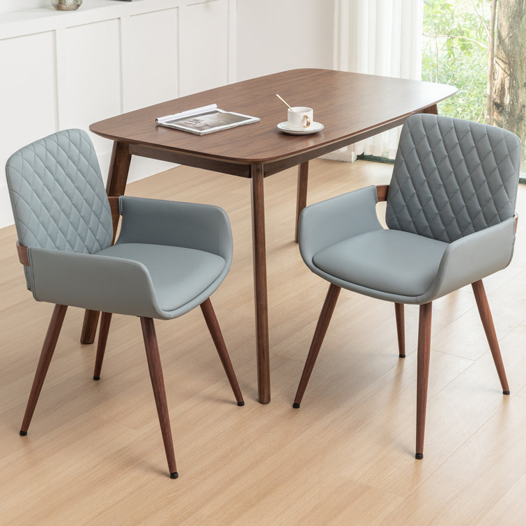 Blue Upholstered Dining Chairs with Metal Legs, Set of 2