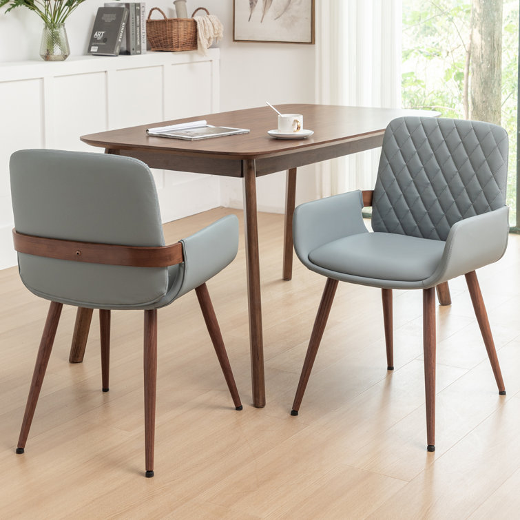 Blue Upholstered Dining Chairs with Metal Legs, Set of 2
