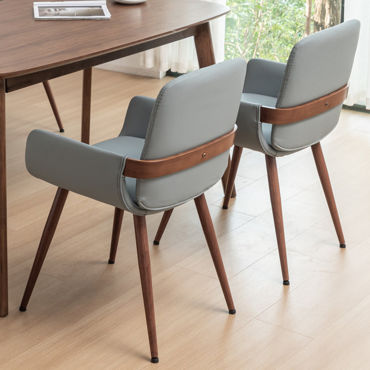 Blue Upholstered Dining Chairs with Metal Legs, Set of 2