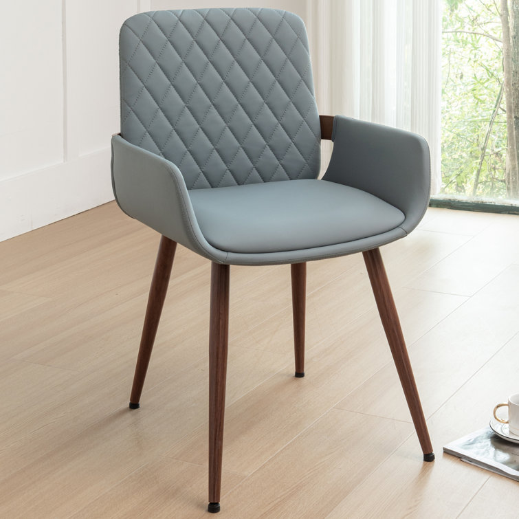 Blue Upholstered Dining Chairs with Metal Legs, Set of 2