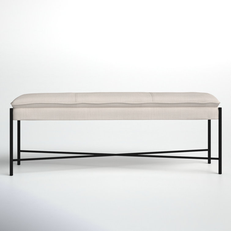 Landers Light Beige Linen Upholstered Bench with Metal Legs