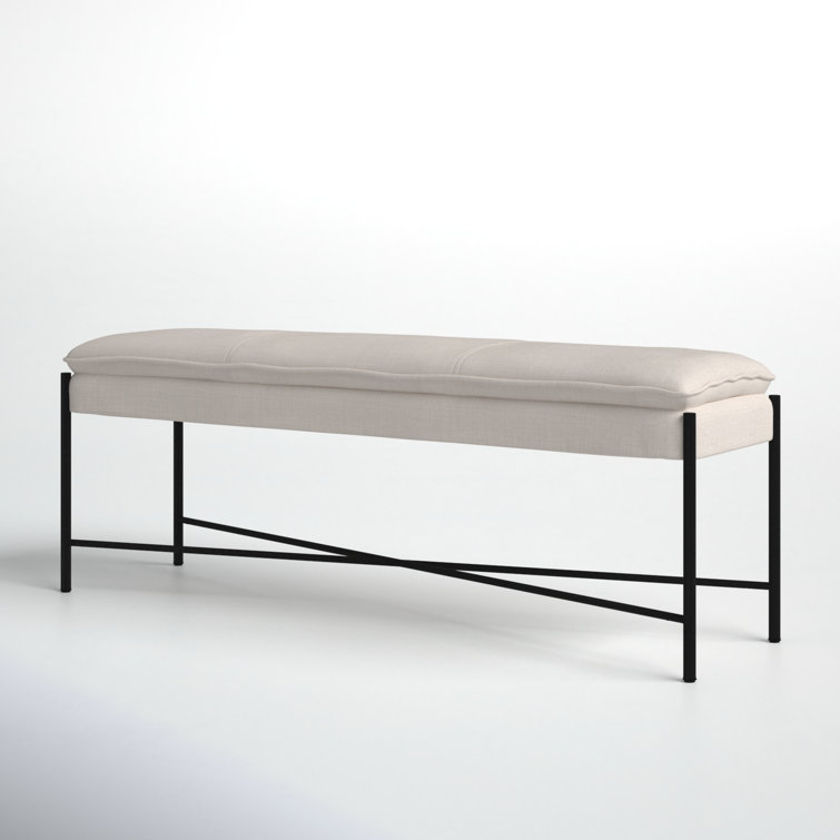 Landers Light Beige Linen Upholstered Bench with Metal Legs