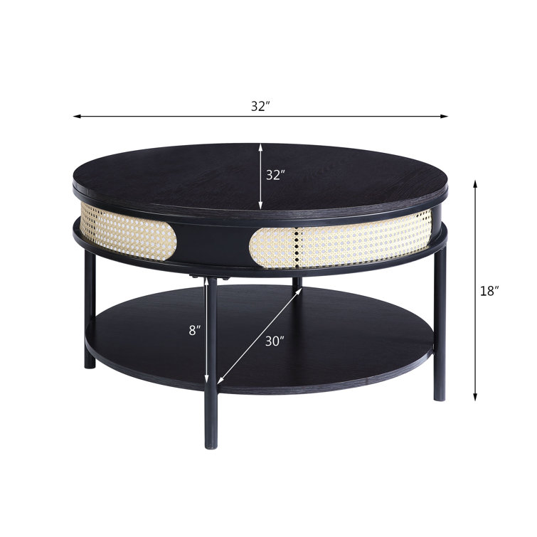 32" Colson Round Black Metal and Rattan Coffee Table