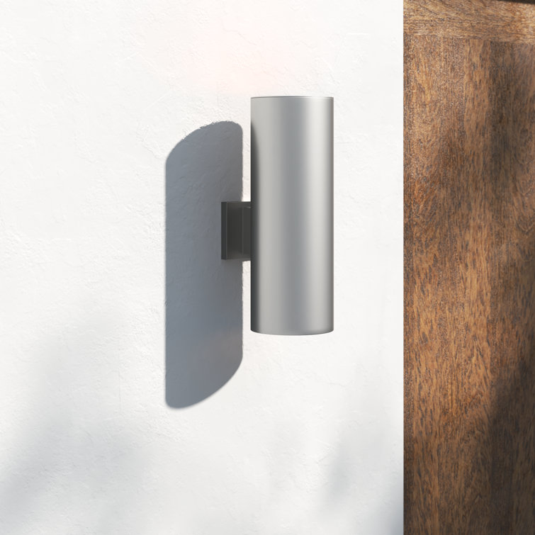 Tall Brushed Nickel Cylinder Outdoor LED Wall Light
