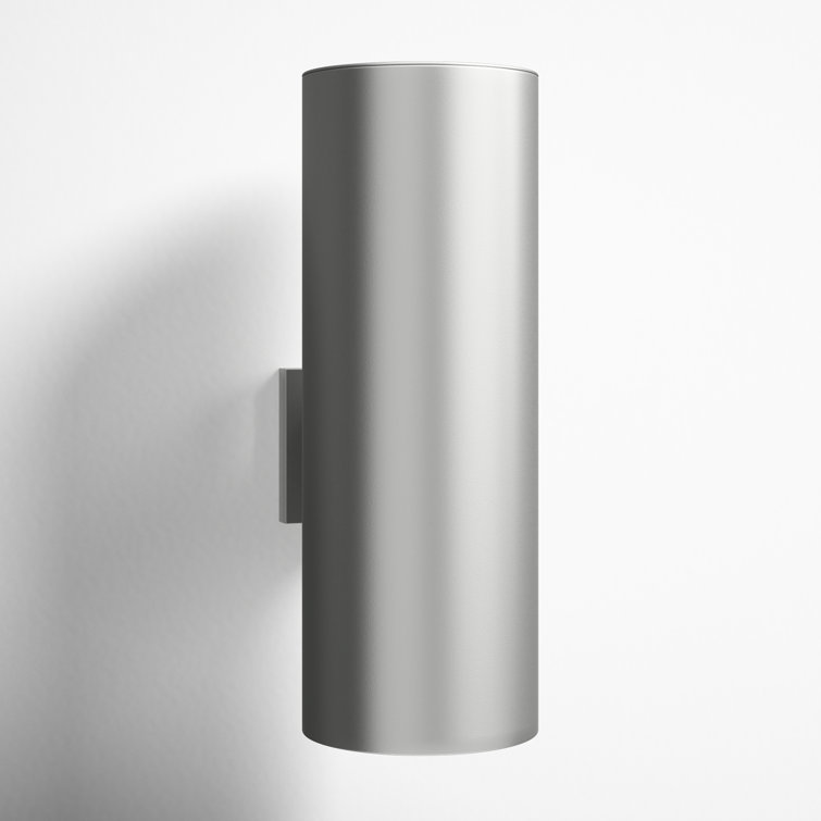 Tall Brushed Nickel Cylinder Outdoor LED Wall Light