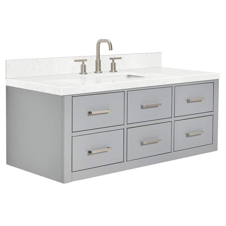 Hutton 48" Gray Wall-Mount Vanity with Carrara Quartz Top