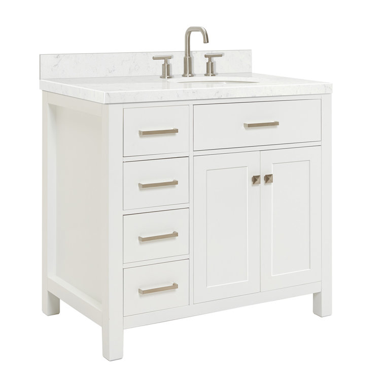 White 36" Freestanding Single Vanity with Quartz Top
