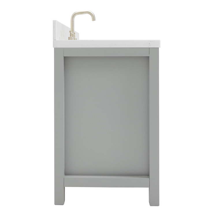 Gray Freestanding Single Sink Vanity with Carrara Quartz Top