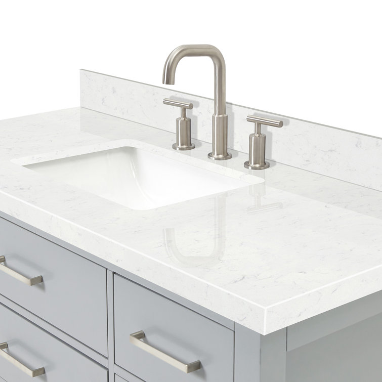 Gray Freestanding Single Sink Vanity with Carrara Quartz Top