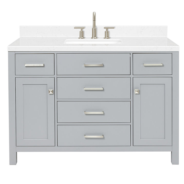 Gray Freestanding Single Sink Vanity with Carrara Quartz Top