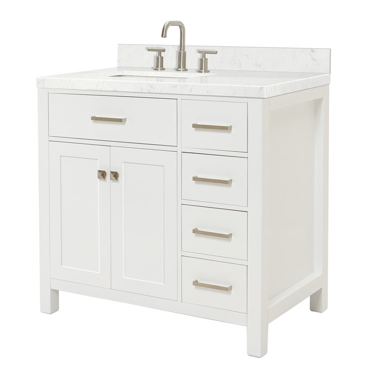 White Quartz Top Freestanding Single Sink Vanity, 36.25"