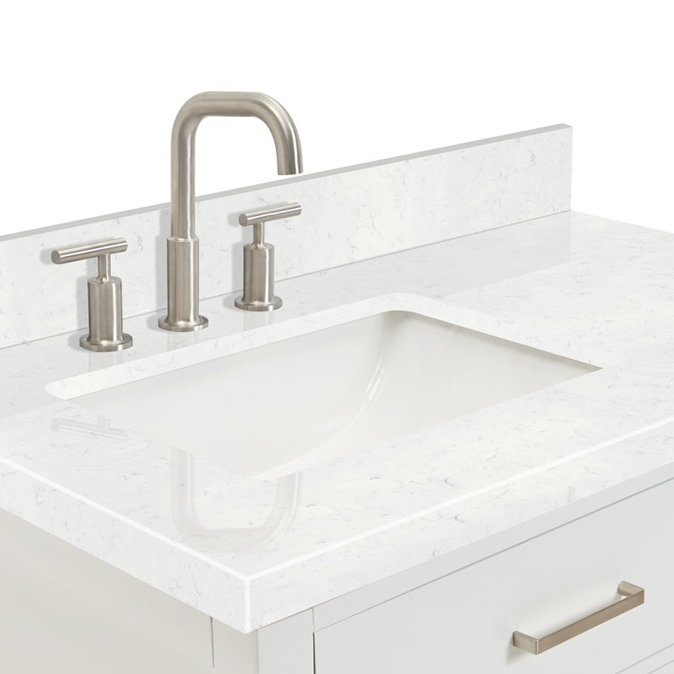 White Quartz Top Freestanding Single Sink Vanity, 36.25"