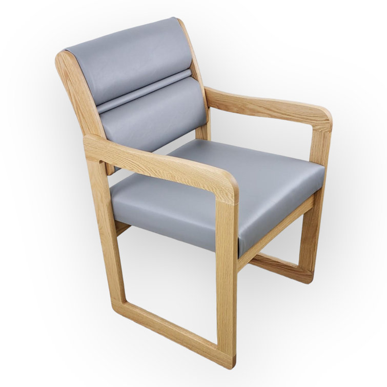 Medium Oak and Gray Upholstered Guest Chair with Arms