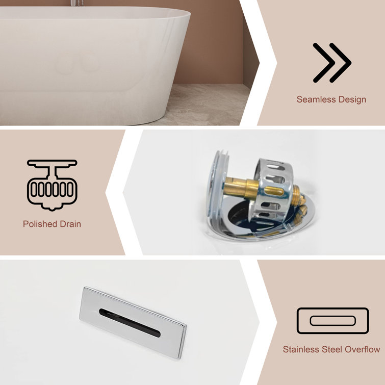 Modern White Acrylic Freestanding Soaking Bathtub, 55" x 28"