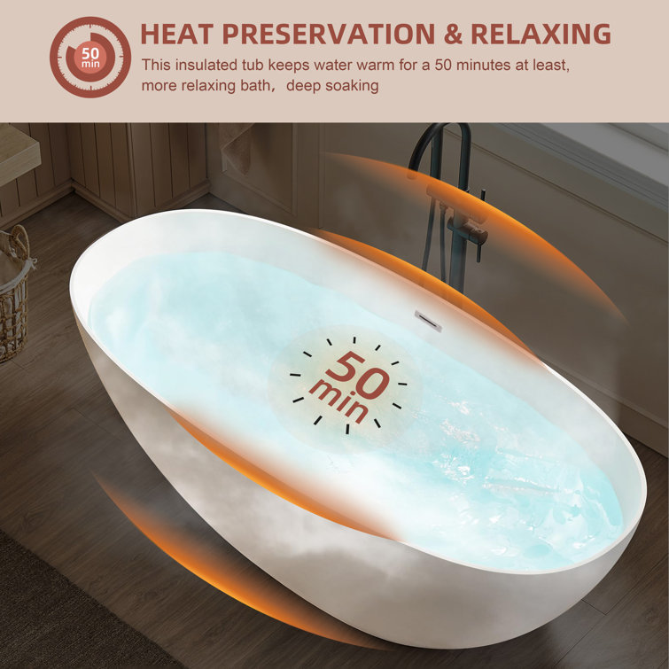 Modern White Acrylic Freestanding Soaking Bathtub, 55" x 28"