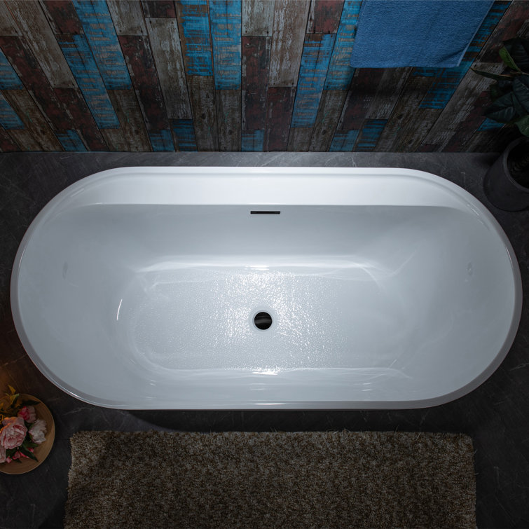 67'' White Acrylic Freestanding Soaking Bathtub with Chrome Drain