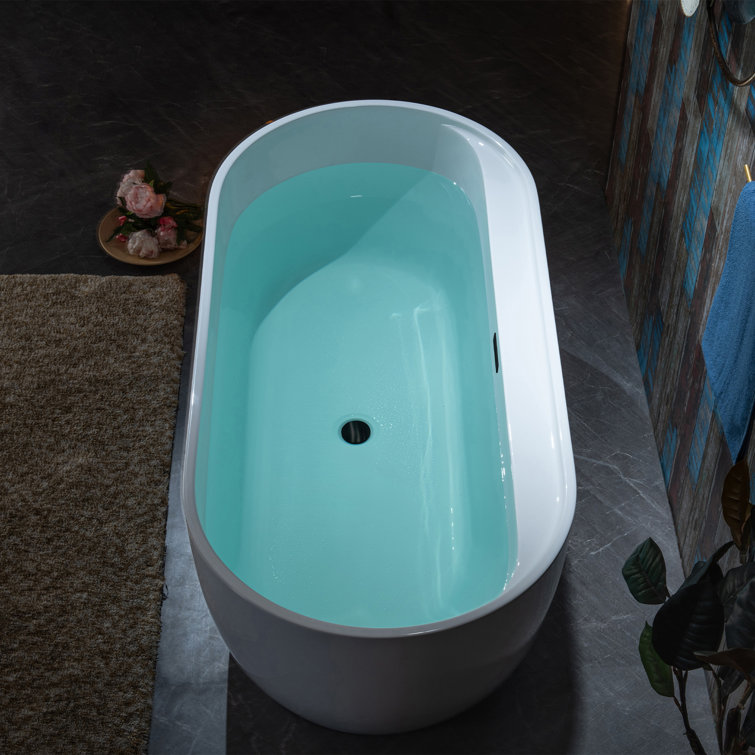 67'' White Acrylic Freestanding Soaking Bathtub with Chrome Drain