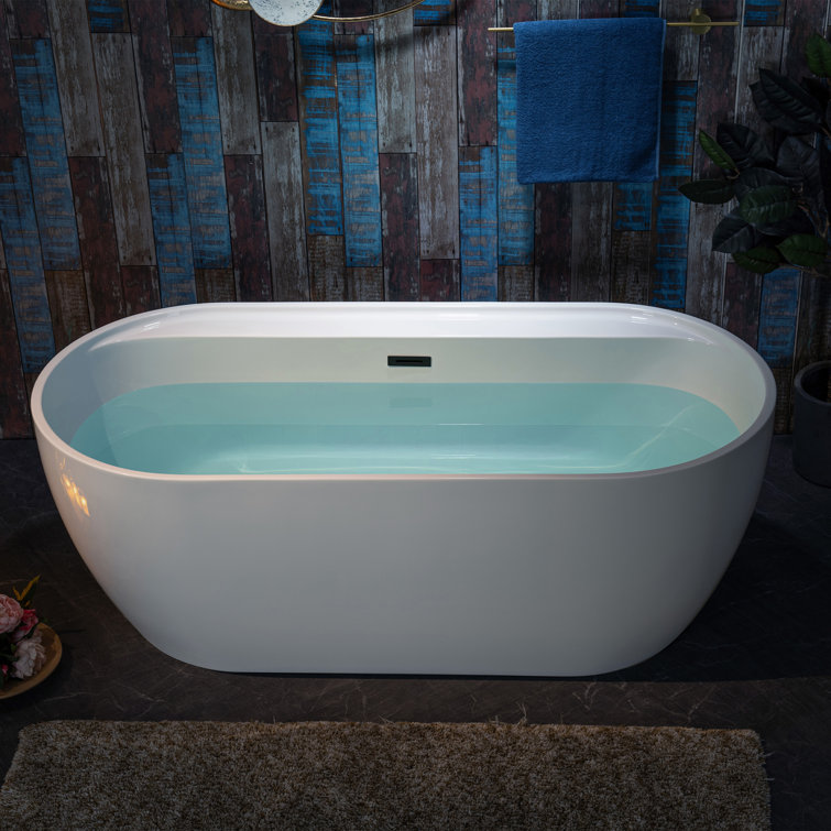 67'' White Acrylic Freestanding Soaking Bathtub with Chrome Drain