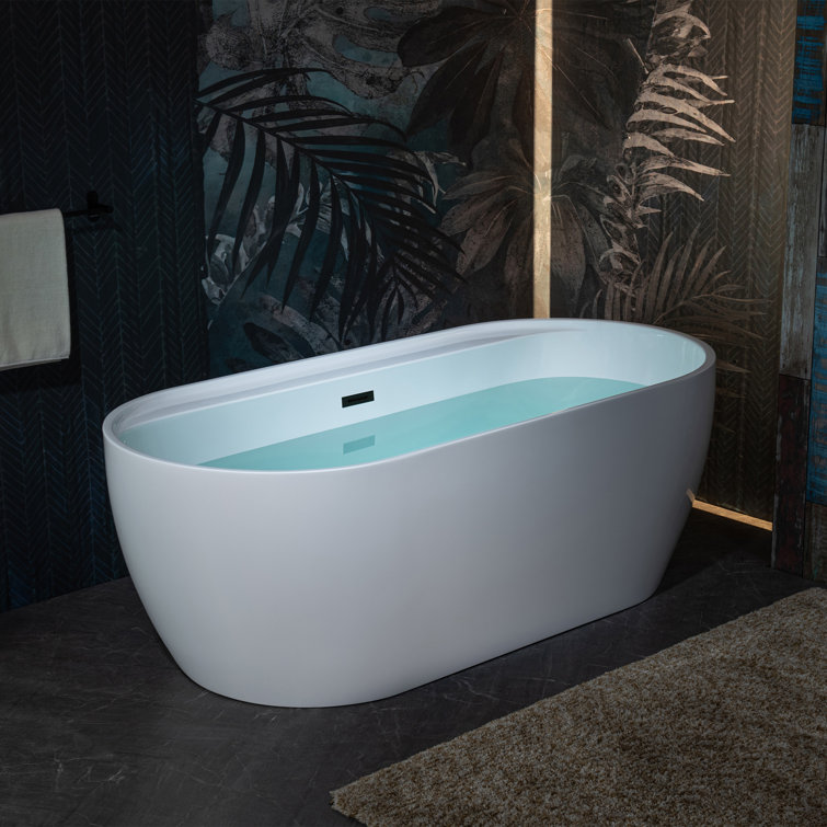 67'' White Acrylic Freestanding Soaking Bathtub with Chrome Drain