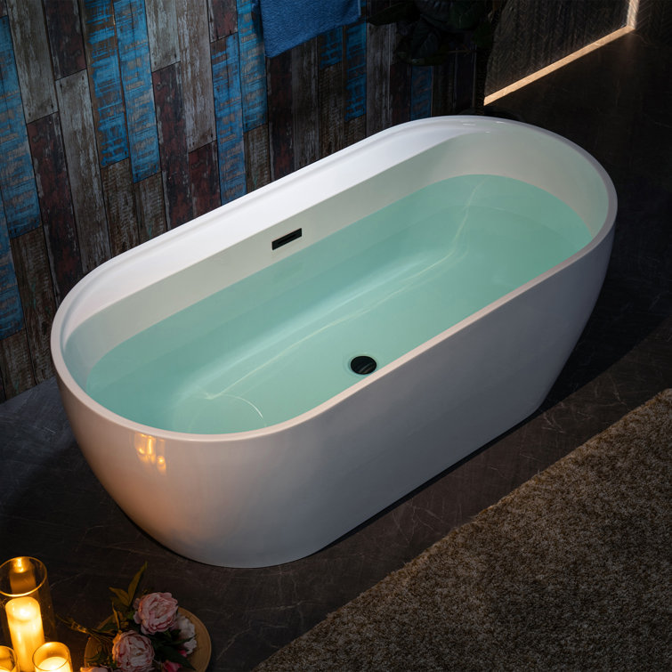 67'' White Acrylic Freestanding Soaking Bathtub with Chrome Drain