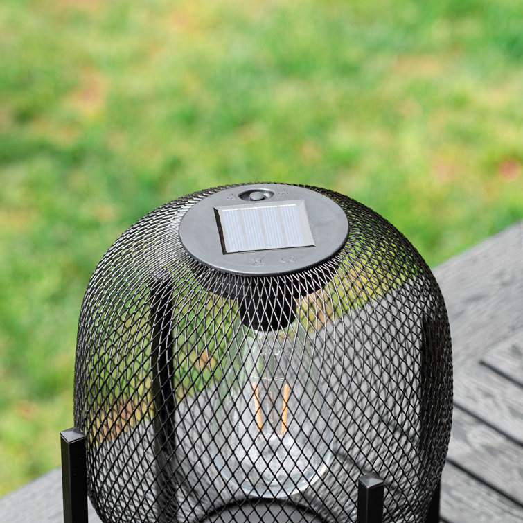 Black Metal Mesh Solar Powered Outdoor Lantern with Pedestal Stand