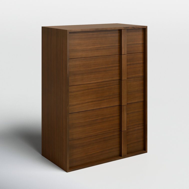 Walnut Vertical 5-Drawer Soft Close Dresser