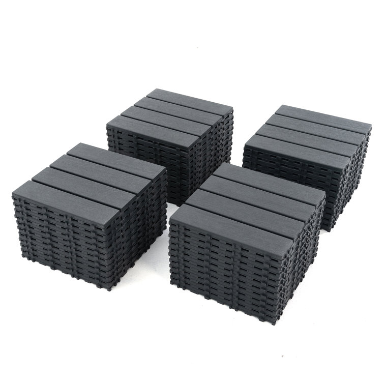 Gray 12'' x 12'' Plastic Interlocking Outdoor Deck Tiles
