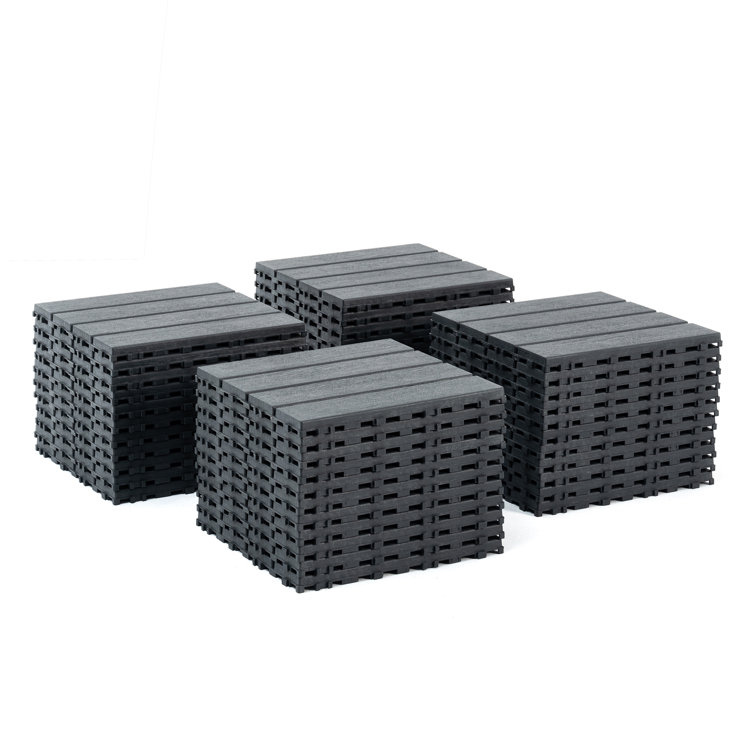 Gray 12'' x 12'' Plastic Interlocking Outdoor Deck Tiles