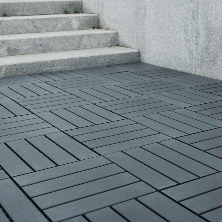 Gray 12'' x 12'' Plastic Interlocking Outdoor Deck Tiles