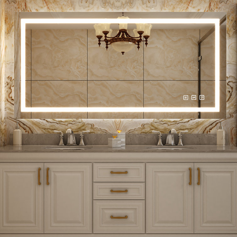 TOOLKISS Led Bathroom Mirror 72 x 36, Dimmable Vanity Mirrors For Wall, Anti-fog, 3 Colors Adjustable, Memory, Double Led Lights ( Front And Backlit ) Durable Tempered Material