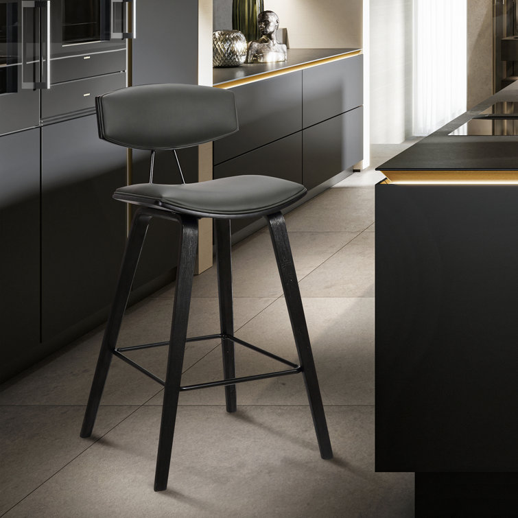 Gray Faux Leather & Black Brushed Wood Contemporary Counter Stool
