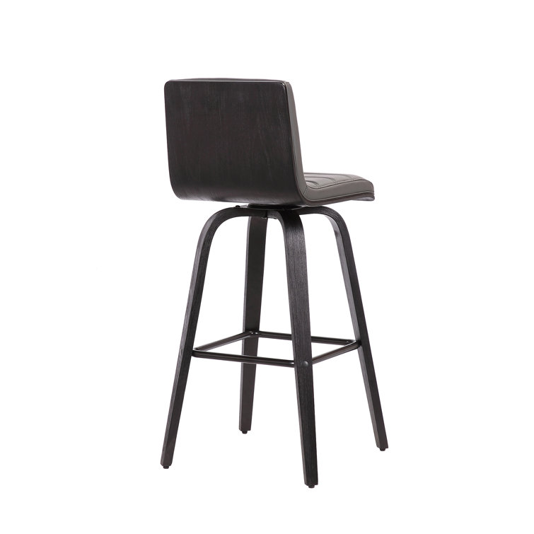 Gray Faux Leather and Wood Swivel Bar Stool