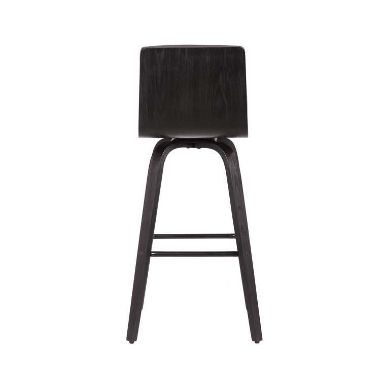 Gray Faux Leather and Wood Swivel Bar Stool