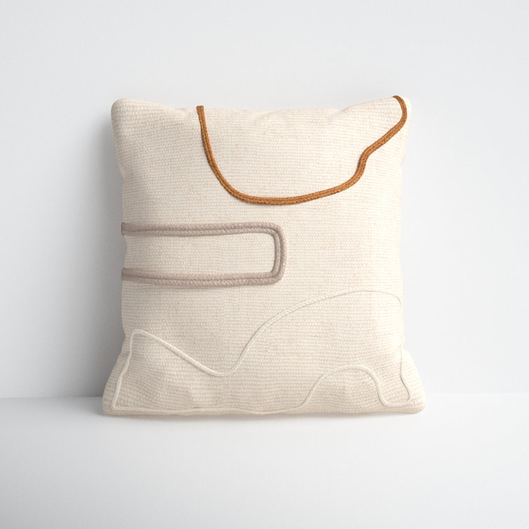 22'' x 22'' Beige and Brown Wool Embroidered Throw Pillow