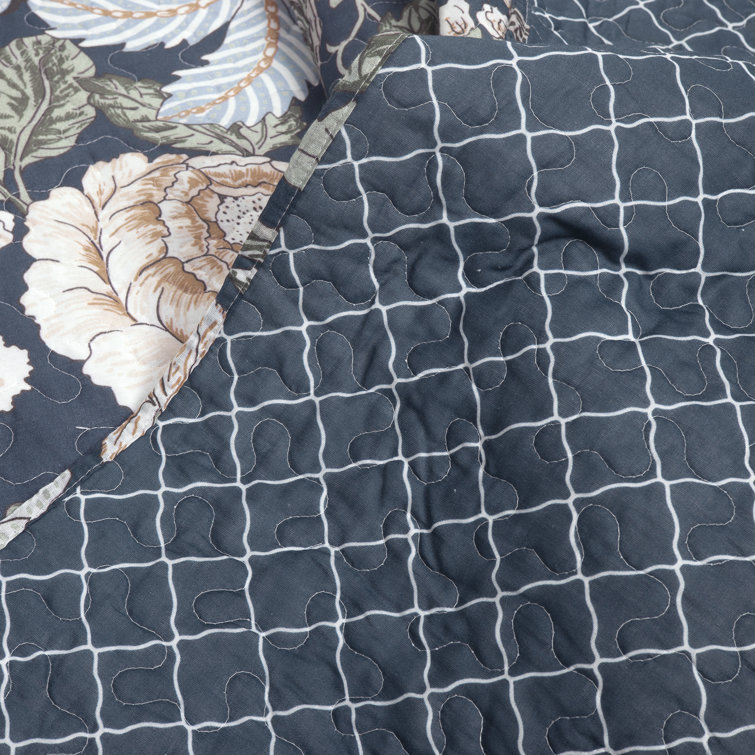 Sydney Navy Multi Reversible Cotton Full Quilt Set