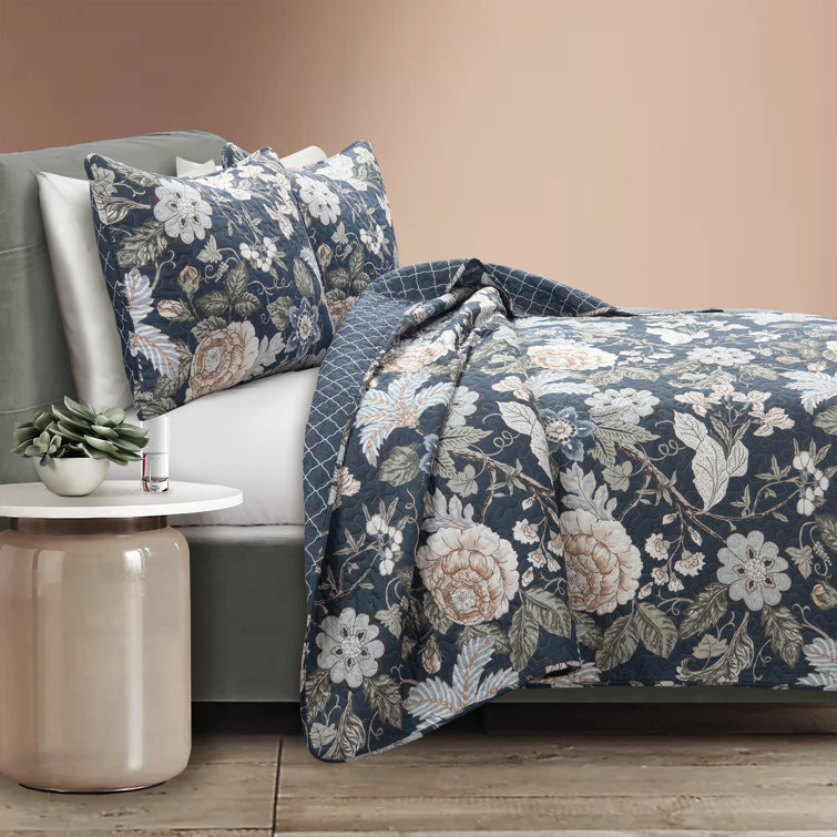 Sydney Navy Multi Reversible Cotton Full Quilt Set