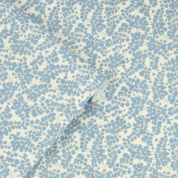 Laura Ashley Newport Blue Vinyl Floral Wallpaper Roll