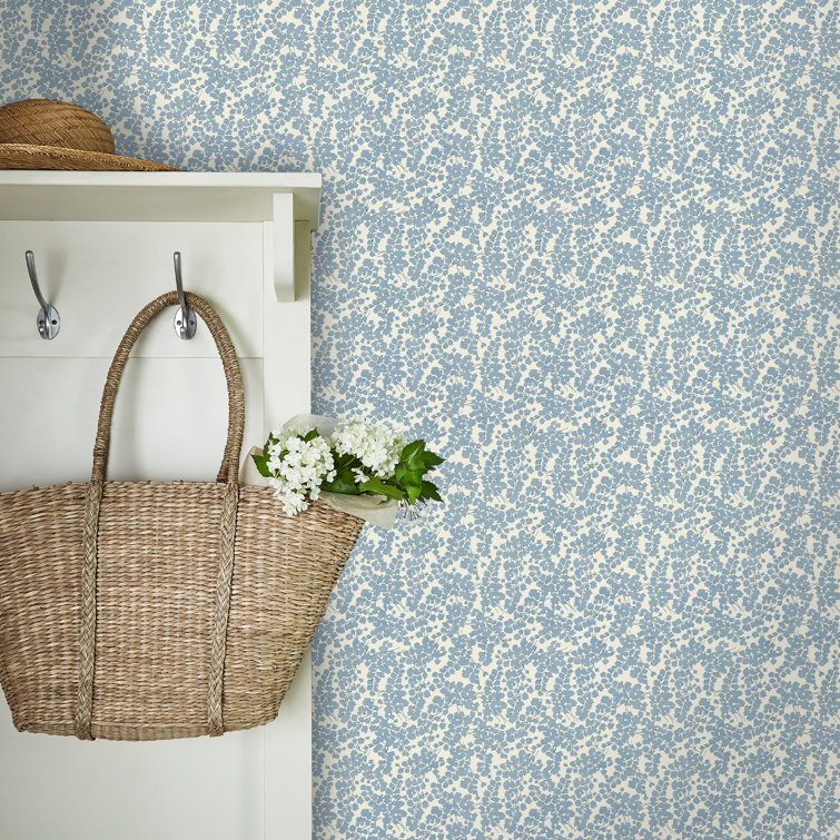 Laura Ashley Newport Blue Vinyl Floral Wallpaper Roll
