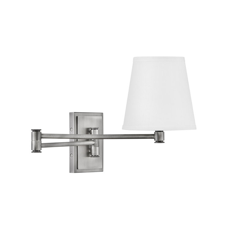 Antique Nickel Steel Swing Arm Wall Sconce with White Shade