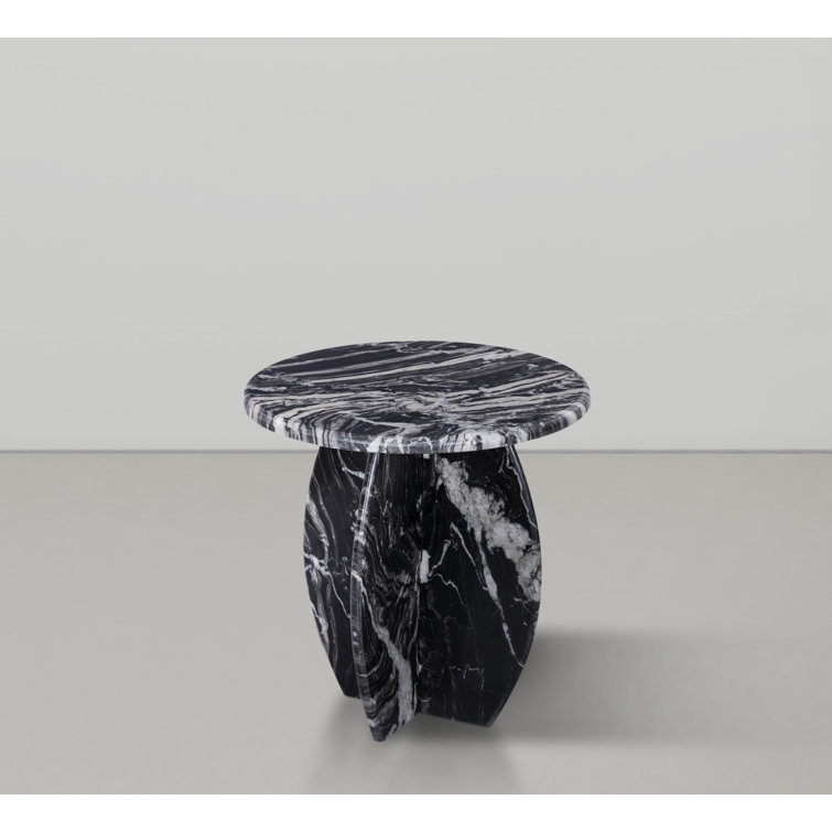 Black Marble Round Pedestal Accent Table