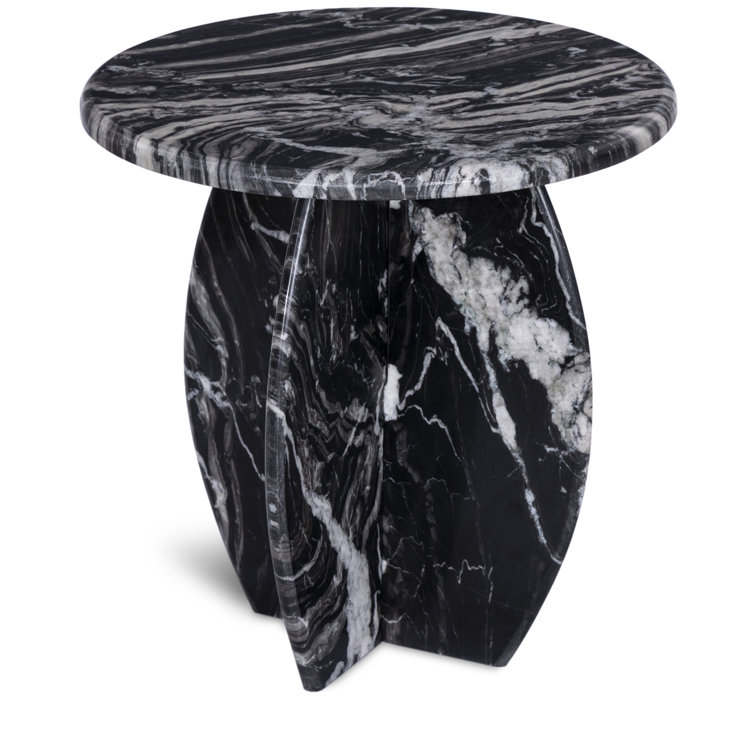 Black Marble Round Pedestal Accent Table