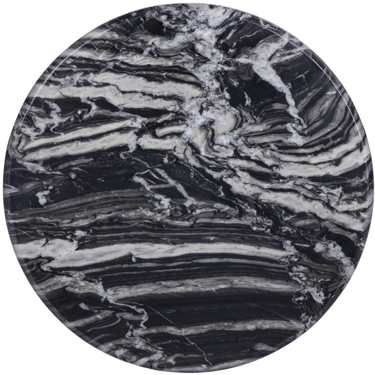 Black Marble Round Pedestal Accent Table