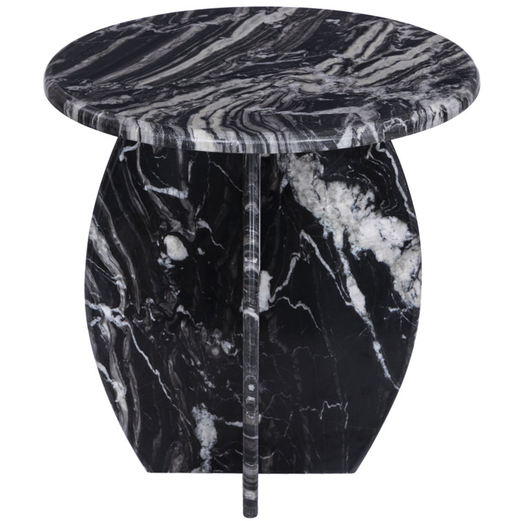 Black Marble Round Pedestal Accent Table