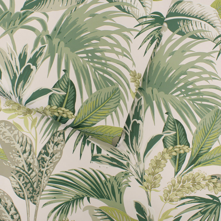 Tropical Green and Beige Vinyl Peel and Stick Wallpaper Roll