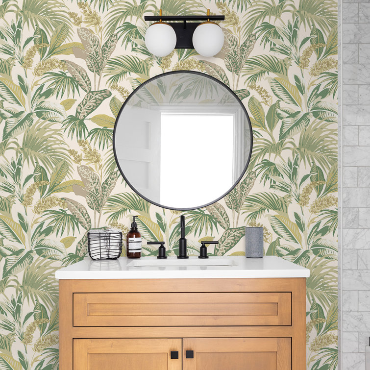 Tropical Green and Beige Vinyl Peel and Stick Wallpaper Roll