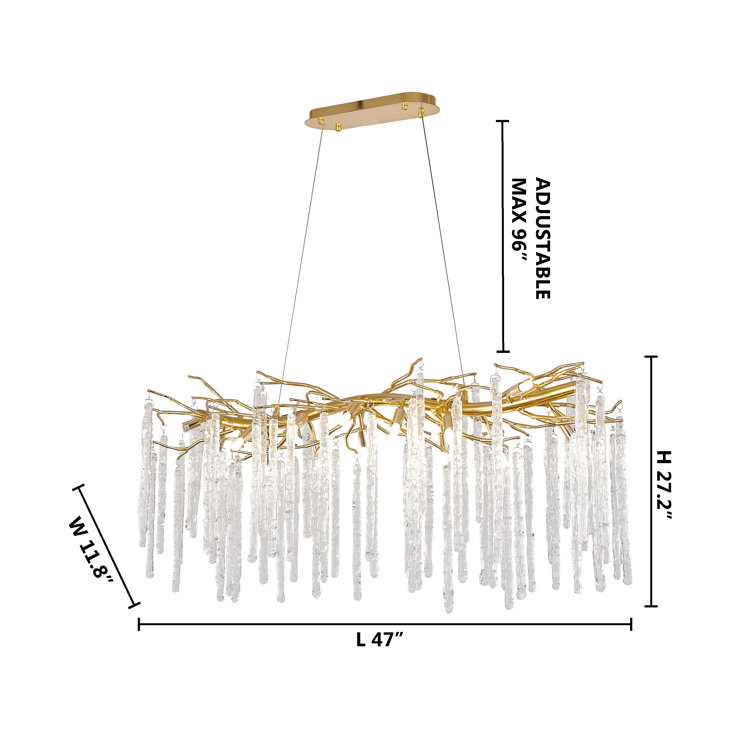 Gold Aluminum and Crystal 47" Plug-in Chandelier